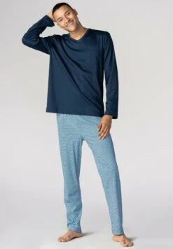 MEY Langer Schlafanzug - Pigiama - Yacht Blue