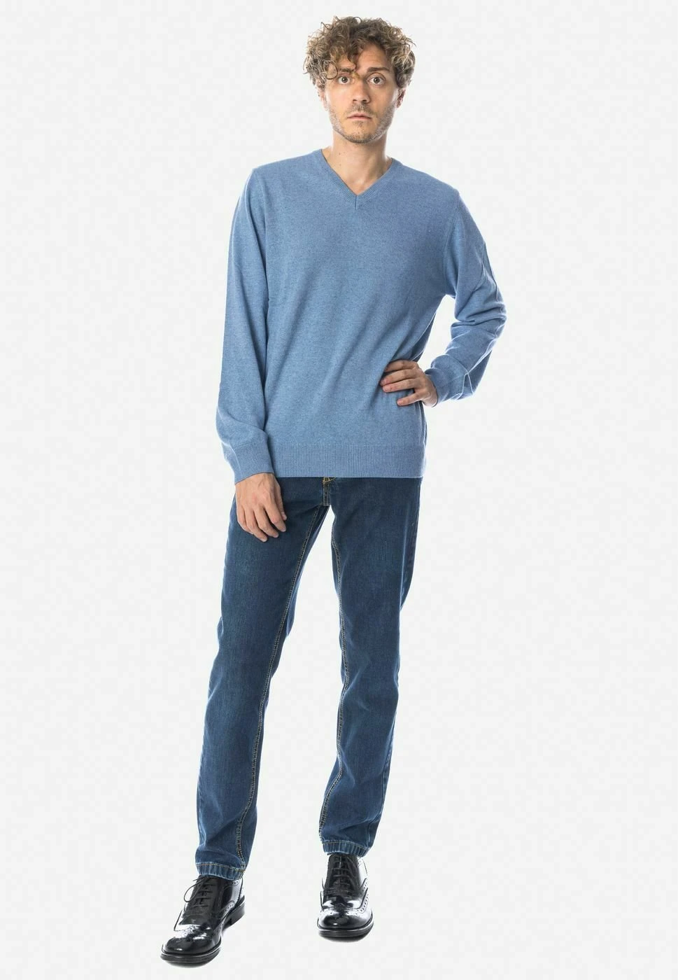 Scollo A V - Maglione - Denim 4 Scollo A V - Maglione - Denim - immagine 2