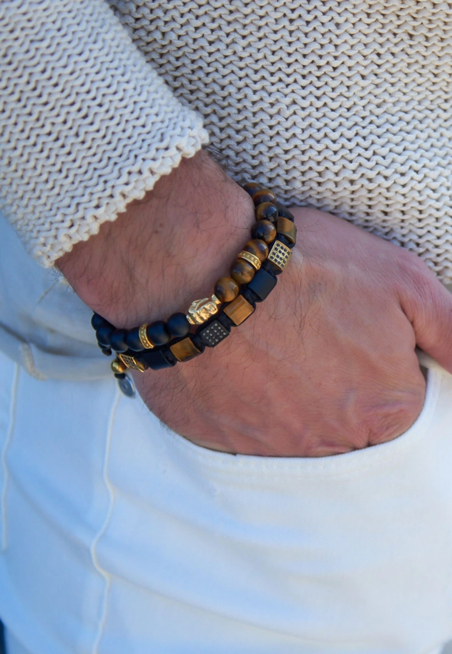 Tiger Eye, Onyx BuddhaBraccialeSchwarz Uomo Gioielli GT554L002-Q11 3 Tiger Eye, Onyx BuddhaBraccialeSchwarz Uomo Gioielli GT554L002-Q11